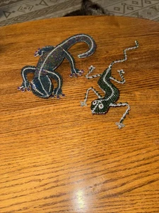 Gecko Metal Wire Wrapped Beaded Lizards Iguana Wall Table Decor 12" Lot Of 2  - Picture 1 of 1