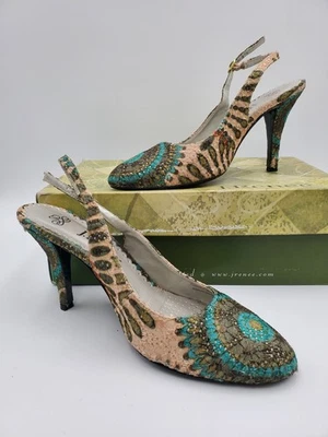 J Renee shoes Camelia 8.5 Green Peacock Vintage Heeled Embroidered Shoes - Image 1 of 4
