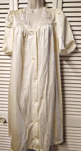 Vtg Dixie Bell SZ 36 M Ladies Nylon Cream Yellow Button-Up Robe Pockets Lace - Picture 1 of 6