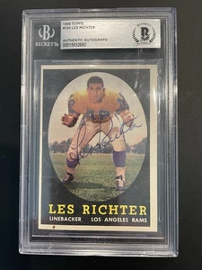 Auténtica tarjeta autógrafa Topps firmada por Les Richter 1958 Salón de la Fama Beckett - Imagen 1 de 3