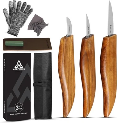 Juego de herramientas para tallar madera ABECIOUS 8 PIEZAS cuchillos de acero al carbono con guantes Kit Foto 1 de 4