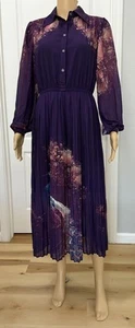 HANAE MORI Shirt Pleated Midi Dress - Picture 1 of 11