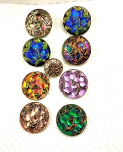 Vintage Round Czech Glass Art Deco Iridescent Button Lot - Picture 1 of 4