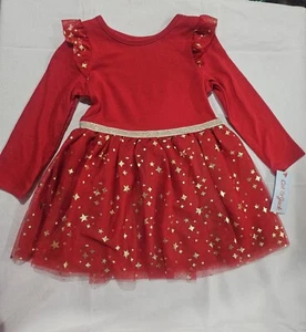 Cat & Jack™ Kleinkind Mädchen rotes Tutu Kleid goldene Sterne Langarm 2T neu mit Etikett - Bild 1 von 6