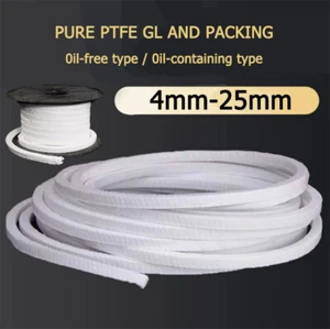 Pure PTFE Gland Packing (Various Sizes 4mm-25mm) Gland Packing Rope Shaft Seal - Picture 1 of 28