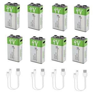 2/4/8X 9V USB Rechargeable Battery Lithium Li-ion & Type C 2in1 Charger Cable UK - Picture 1 of 18