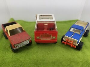 Lot Of 3 Vintage Toy Metal Trucks Tonka And Ertl 70's -80's Tin Pressed Steel 