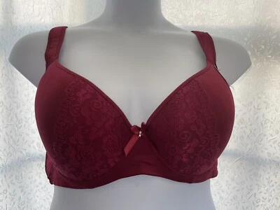 ANGELINA  Burgundy, 44DD Style B618DD  Padded Partial Lace Full Coverage Bra NWT - Image 1 of 4
