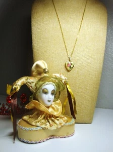 Vintage GP Hobe Heart Locket Necklace & Harlequin Doll Head Heart Paperweight - Picture 1 of 11