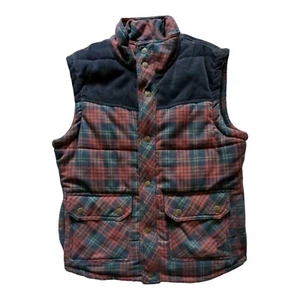 Kane & Unke Large Plaid Snap Front Insulated Vest Cord Red Navy Green Hiking - Bild 1 von 10