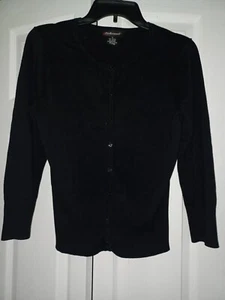 JUNIOR GIRLS BLACK.CARDIGAN SIZE MEDIUM. KNIT FRONT BUTTONS WIDE WAIST BAND EUC - Picture 1 of 4