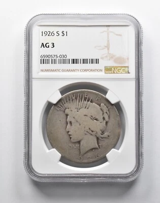 AG3 1926-S Peace Silver Dollar NGC Lowball Low Ball Pocket Piece *9100 - Image 1 of 3