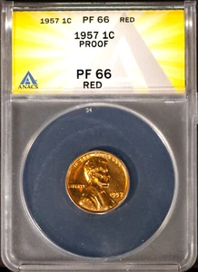1957 1c Lincoln Small Cent Proof 66 Red ANACS # 7351550 + Bonus - Picture 1 of 2
