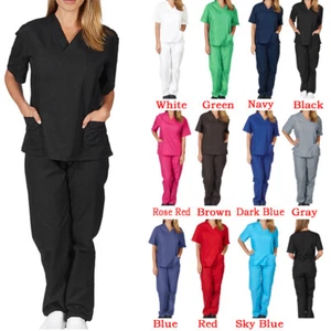 2Pcs/Set Women Men Nursing Medical Scrub Suit Doctor Nurse Uniforms Tops Pants - Picture 1 of 23
