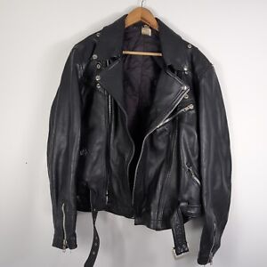 Mens black vintage ascot genuine leather biker motorcycle jacket Size 46 AU made