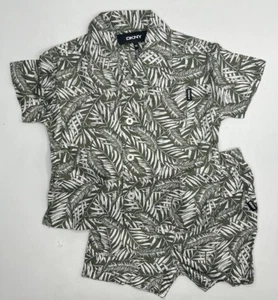 Boys Size 6M DKNY 2-Piece Short Set Button-Down Shirt Green Hawaiian Palm Tree - Picture 1 of 3