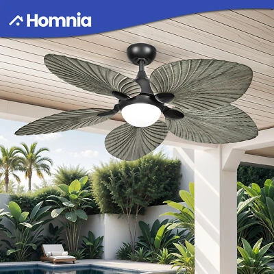 HOMNIA 52" Tropical Modern Indoor Outdoor Ceiling Fan Light Remote Control Reversible