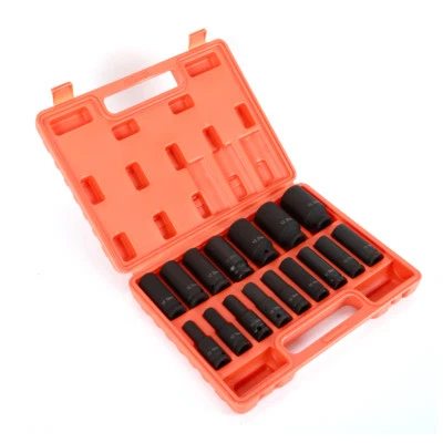 16 pcs. socket wrench box nuts automotive long impact sockets 1/2 inch - Image 1 of 4