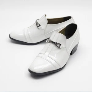 Para hombre Blanco Brillante Cuero Caballo Decoración Zapatos de Boda Mocasines - Imagen 1 de 4