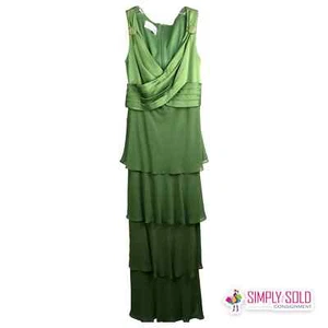 La Nuit Women's Formal Evening Gown Green Layered Maxi Dress V-Neck 2 - Picture 1 of 11