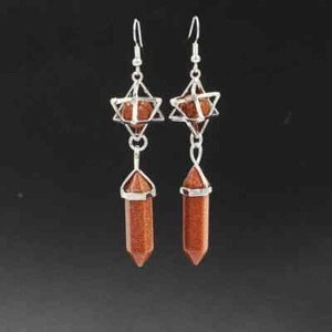 2Pcs Goldstone Hexagon Eardrop for Woman Healing Stone Earrings Fashion Gift - Picture 1 of 40