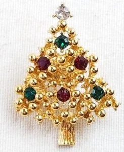 Broche Pin Árbol de Navidad Estrás Dorado Realmente Bonito Sin Marcar - Imagen 1 de 5