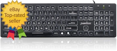 PERIBOARD-317 Wired Backlit USB Keyboard, Big Print Letter with White Illuminate - Image 1 of 4