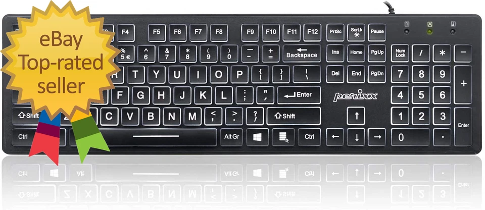 PERIBOARD-317 Wired Backlit USB Keyboard, Big Print Letter with White Illuminate - Image 1 of 4