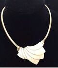 Vtg Crown Trifari 70s Bib Cream Lucite Swirl Goldtone Necklace Earrings Set #40