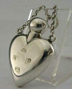 ENGLISH SOLID STERLING SILVER LOVE HEART SCENT PERFUME BOTTLE 1995 