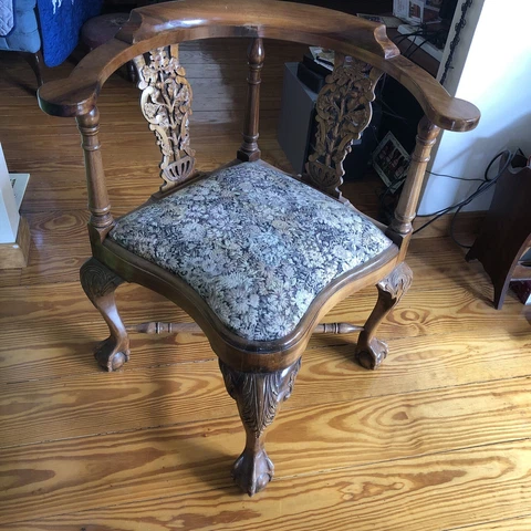 Reproduction Chippendale Style  Carved Corner Chair Circa 1980 Cover