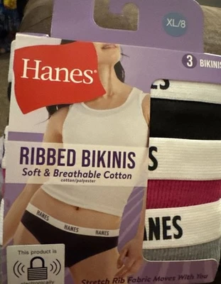 Nuevo en caja Bragas de bikini Hanes 3pk acanaladas clásicas de algodón talla XL Foto 1 de 4