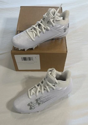 Under Armour Blur Smoke Suede MC 3027976-100 Sz 4Y White Football Cleats ACAD593 - Image 1 of 4