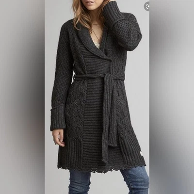 Cárdigan suéter gris Odd Molly 767 cuello chal tejido con cinturón talla 2 mediano Foto 1 de 4