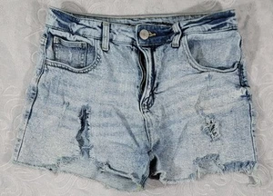 Justice Girls Blue Denim Distressed Shorts Size 16 Mini Mom Shorts Mid Rise  - Picture 1 of 8