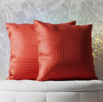 Set of 4 Firey Red Cushions Filled 16x16" 40x40cm Line Spiral Sofa Decor zip - Image 1 of 4