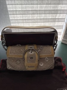 Coach vintage Y2K Limited Edition Butter Yellow Metallic Floral SoHo Flap Tweed - Picture 1 of 19