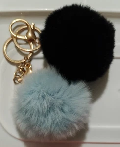 Soft Fuzzy Purse Bag Charms, Blue and Black - Picture 1 of 2