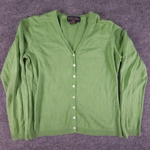 Brooks Brothers Cardigan Medium Silk V-Neck Green Classic Womens Sweater Large - Picture 1 of 7