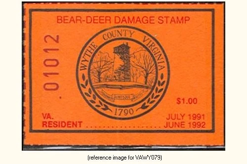 HALFPRICEHUNT Virginia - Wythe 1991 $1.00 Bear Damage Stamp - Image 1 of 1