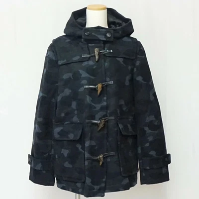 A Bathing Ape 迷彩羊毛大衣 L 二手黑色日本街头服饰 — 第 1/4 张图片