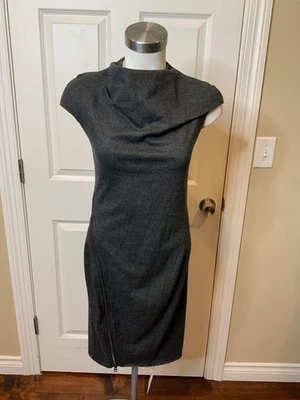 Vestido Lápiz Helmut Lang X Barneys Gris Lana Sin Mangas Cremallera Asimétrica, Talla S Foto 1 de 4