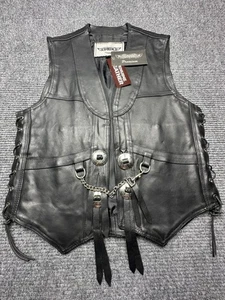 Unik Leather Vest Mens Medium Biker Western Chain Side Lace Motorcycle Genuine - Picture 1 of 9