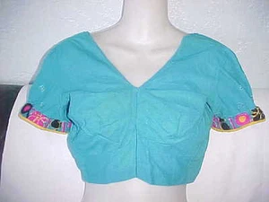 TURQUOISE Blue Gold FABULOUS Choli AMAZING TOP Sari BLOUSE BALLROOM Dance BELLY - Picture 1 of 2