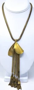 Vintage 50s Gilt Metal Tassel Necklace Articulated chain 16.75" plus 7" pendant - Picture 1 of 8