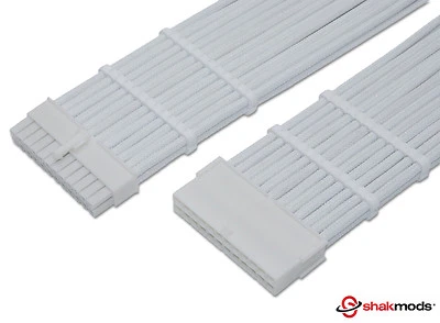 24pin ATX Motherboard 30cm Full White Sleeved Extension + 2 Cable Combs Shakmods - Image 1 of 4