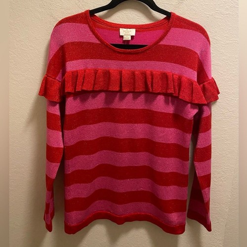 Maglione arricciacapelli Kate Spade ragazza lavorato a maglia metallica taglia 14 rosso lecca bouga NUOVO