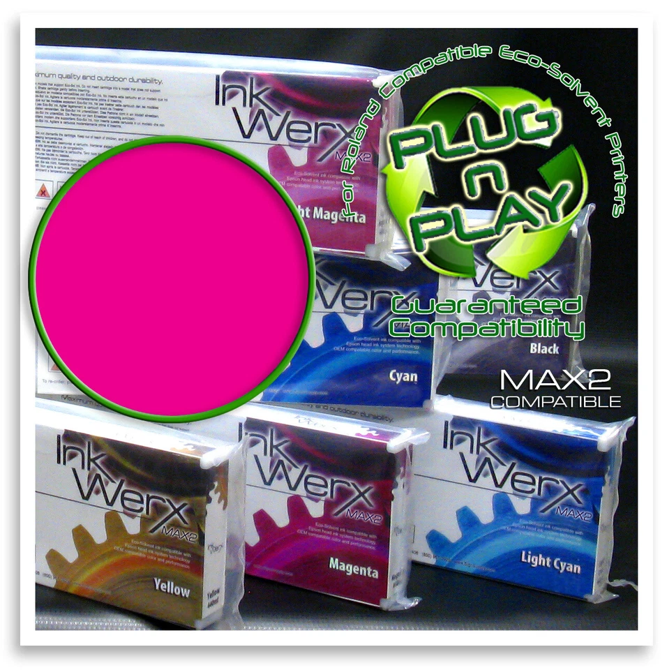 InkWerx Eco-Sol Max2 100% Roland Compatible 440ml MAGENTA Eco-Solvent Cartridge - Image 1 of 1