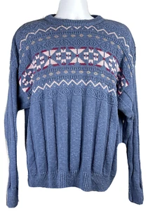 Vintage Hunt Club Mens XL 46-48 Long Sleeve Blue Pink Fair Isle Sweater - Picture 1 of 7
