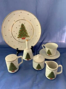 7pc LOT Christmas Tree GEORGE GOOD JAPAN Holiday China bell cup sugar plate XMAS - Bild 1 von 6
